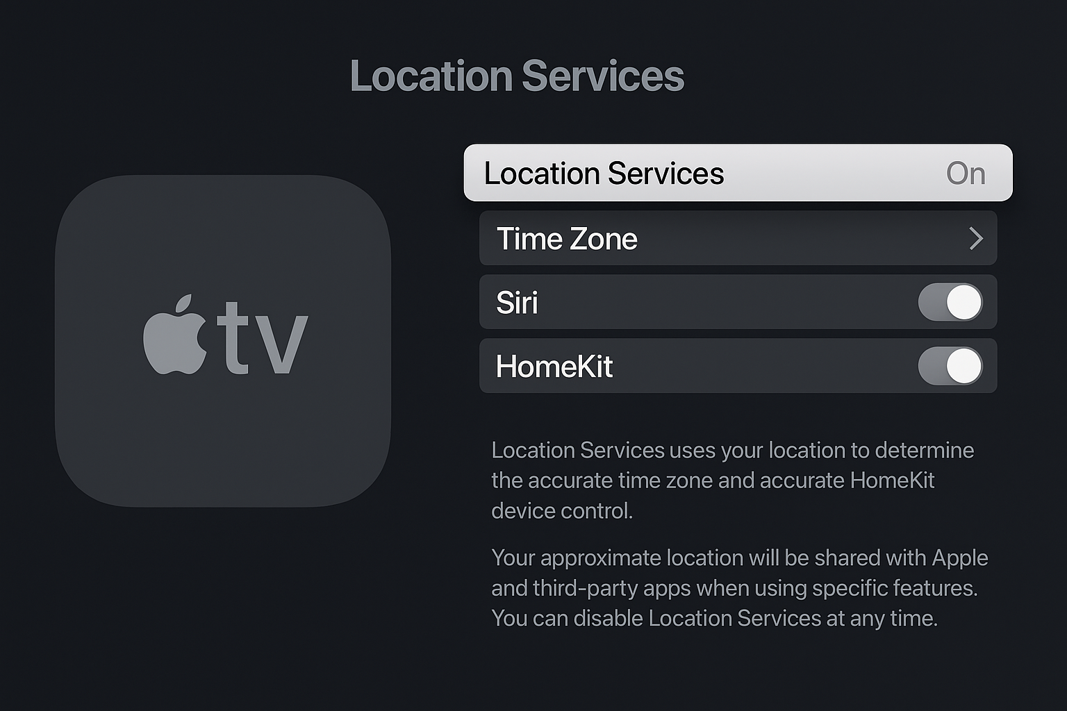 Location Services screen on Apple TV 4K