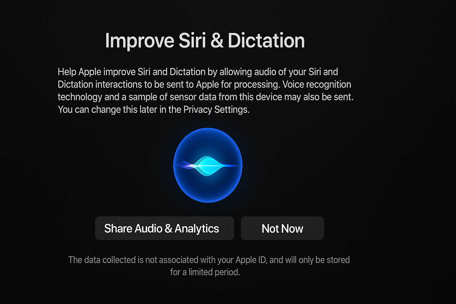 Siri and Dictation screen on Apple TV 4K