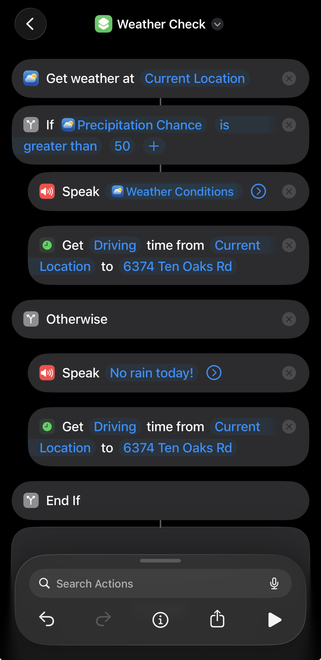 shortcut weather - Switching To Mac Full weather and driving time shortcut with IF and Else statement