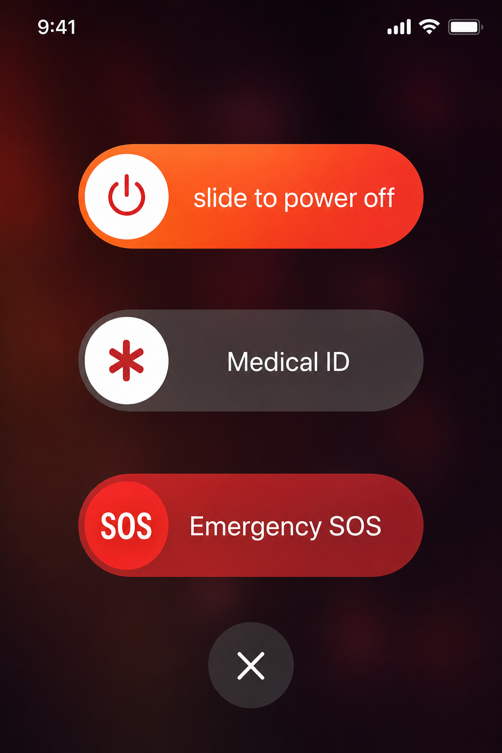 iPhone screen showing Emergency SOS slider after holding side and volume buttons