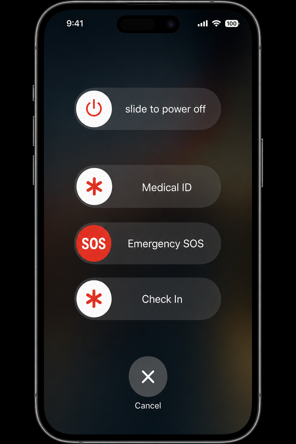 iPhone Lock Screen showing Emergency SOS, Medical ID, and Check In feature icons