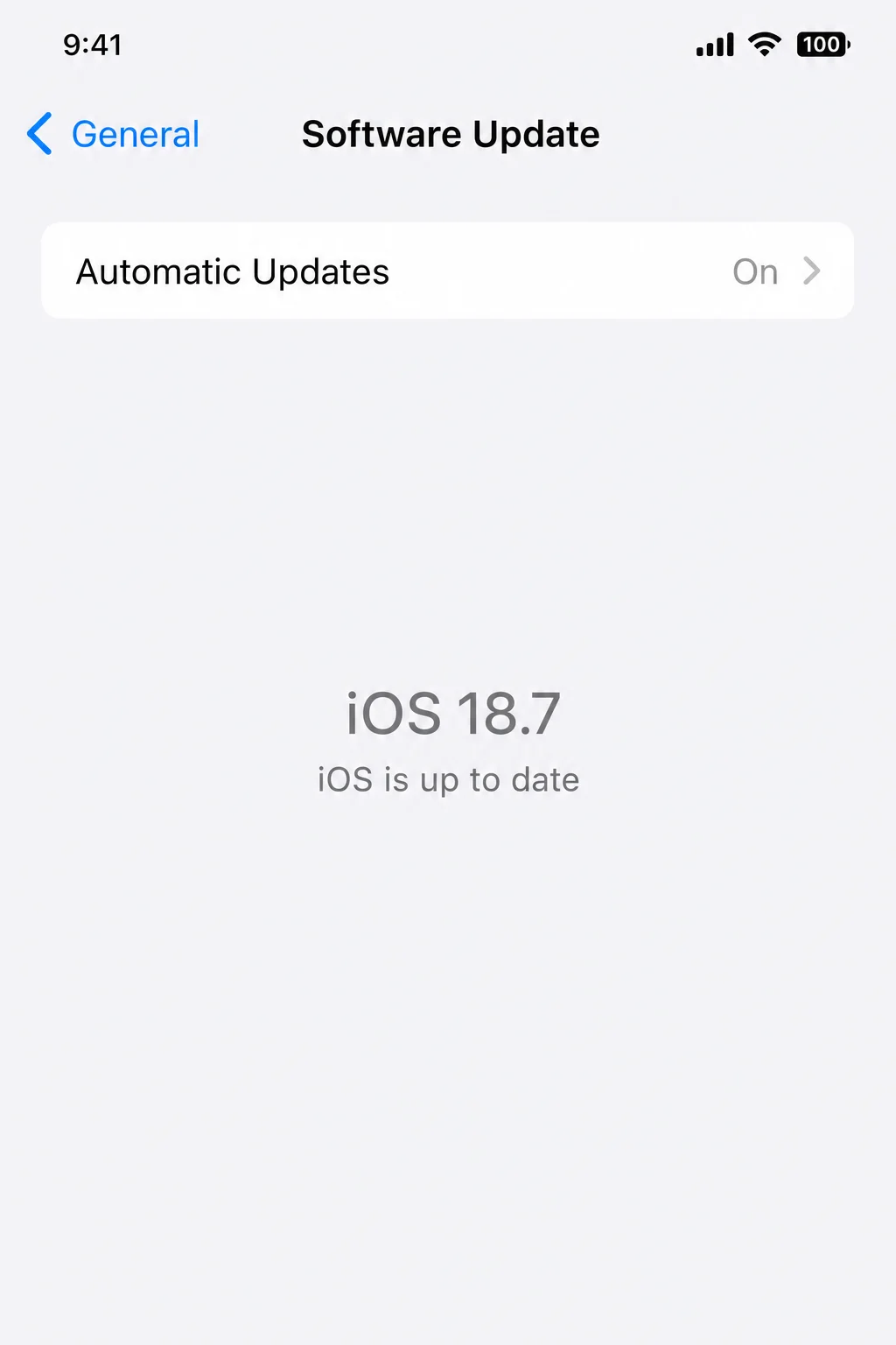 iOS Settings > General > Software Update screen showing current iOS version and up-to-date status”/></figure>



<h2 class=