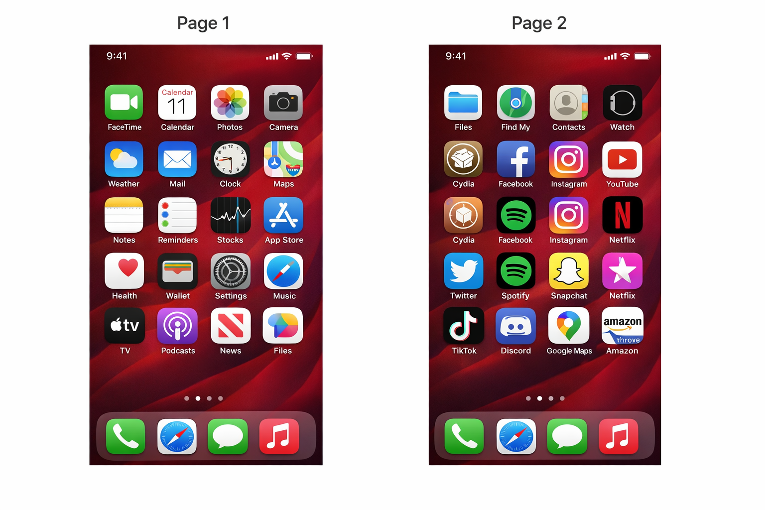 iPhone home screen showing app icons across multiple pages, representing a typical home screen layout to document before a reset
