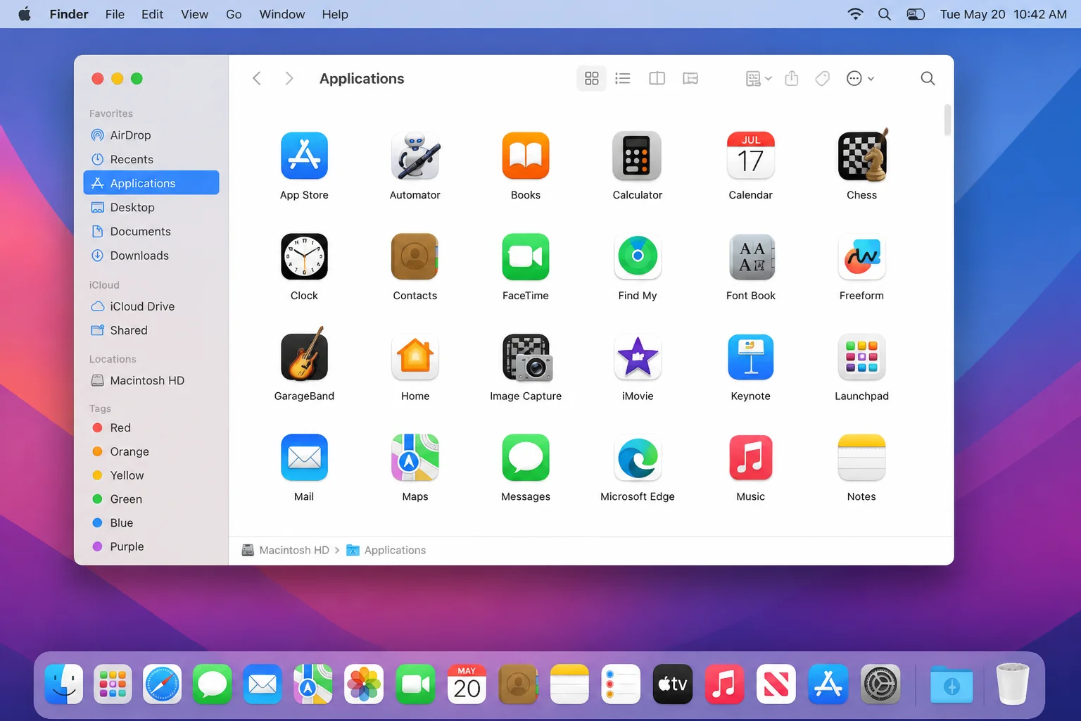 Finder window with the Applications folder in the sidebar highlighted, and the Applications folder icon also visible in the