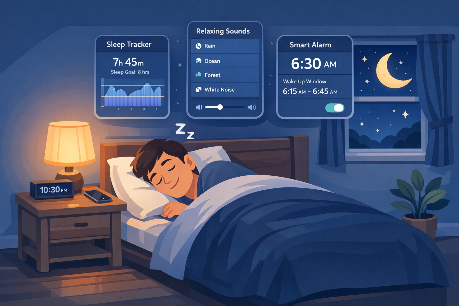 Cartoon image of person sleeping