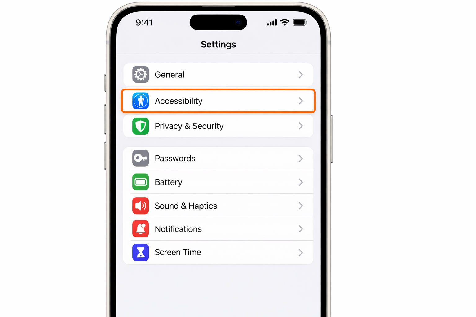 iOS 26 Settings app home screen with the Accessibility option visible in the list