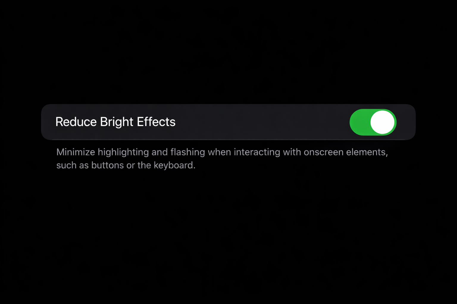 iOS Settings > Accessibility > Display & Text Size with Reduce Bright Effects toggle highlighted and switched on