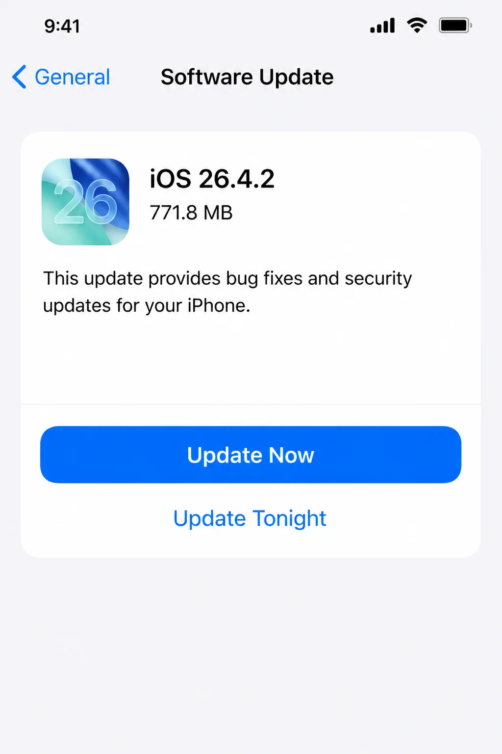 Software Update screen showing the installed iOS version and Update Now or iOS is up to date status