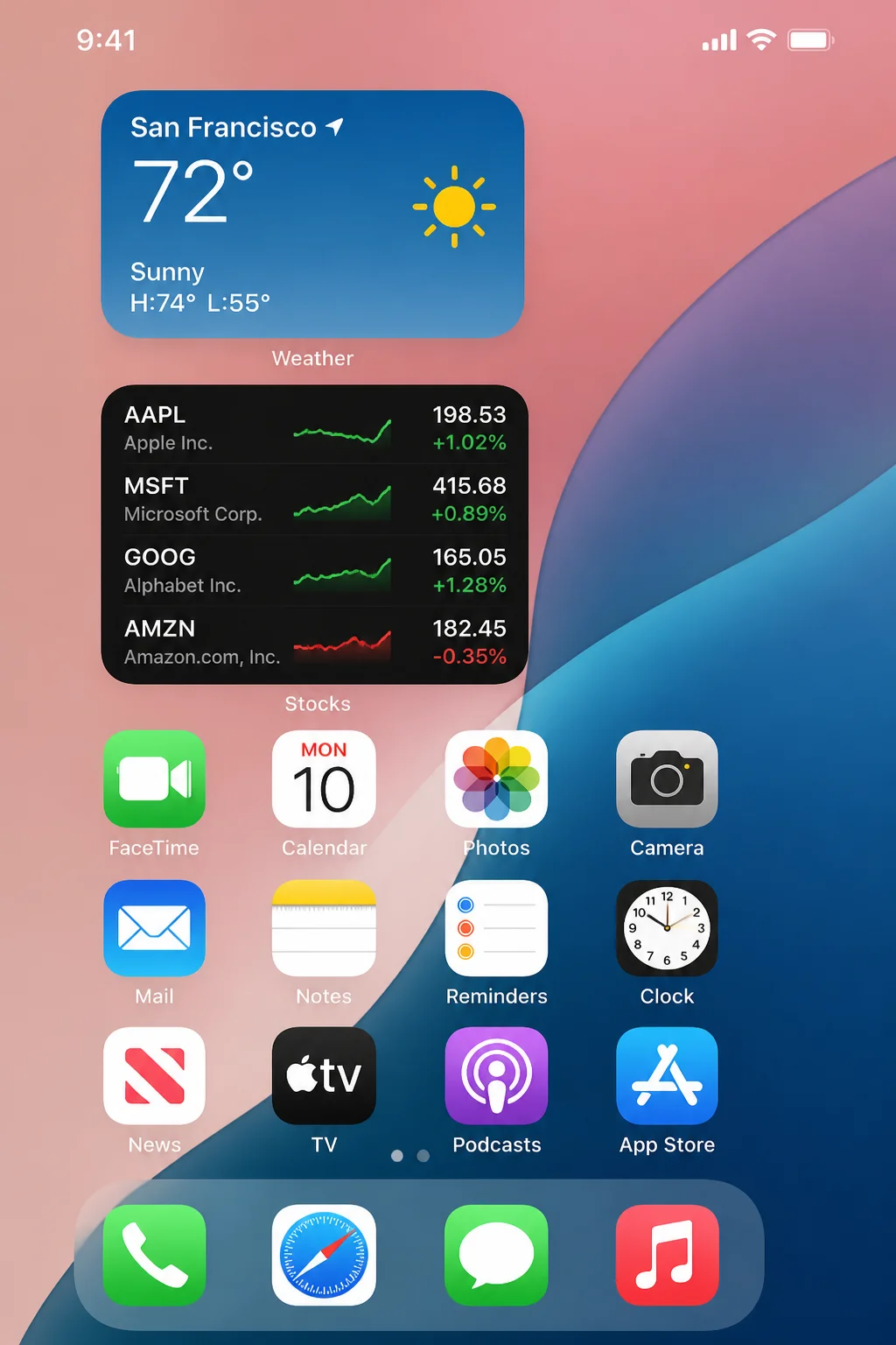iPhone Home Screen with weather and stocks widgets visible for identifying real-time widgets