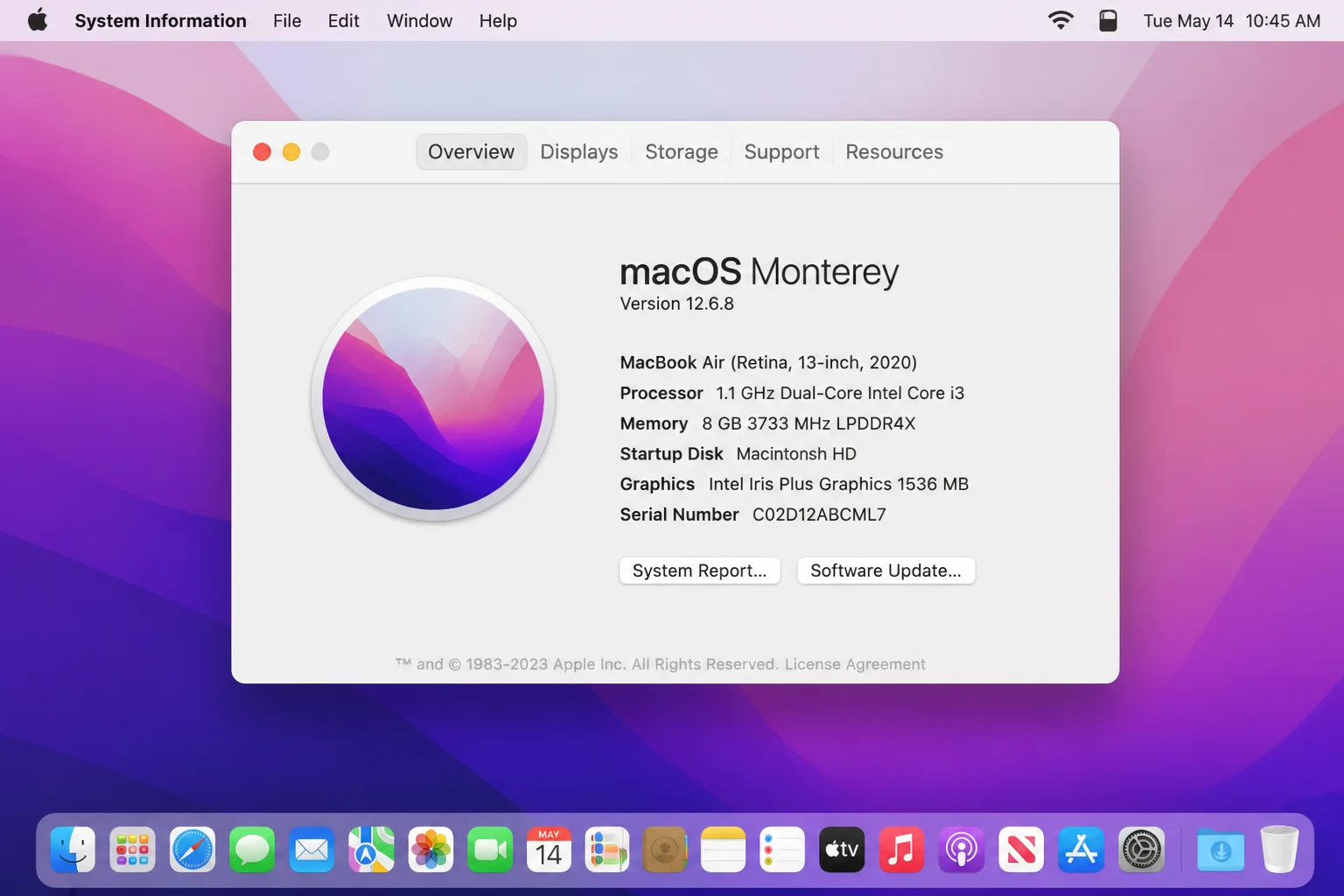 macOS About This Mac window showing system version and specifications