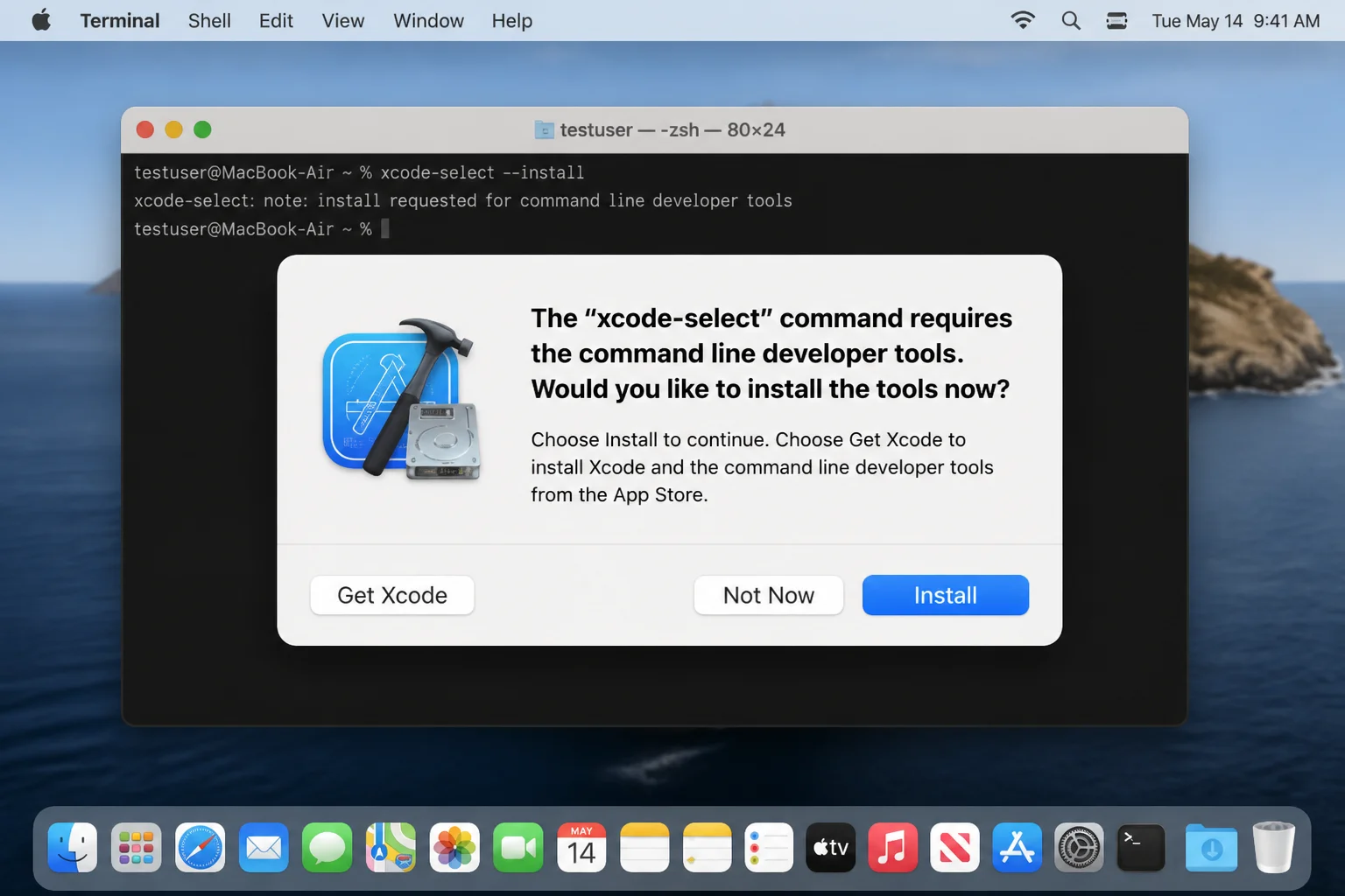 Xcode Command Line Tools installation dialog