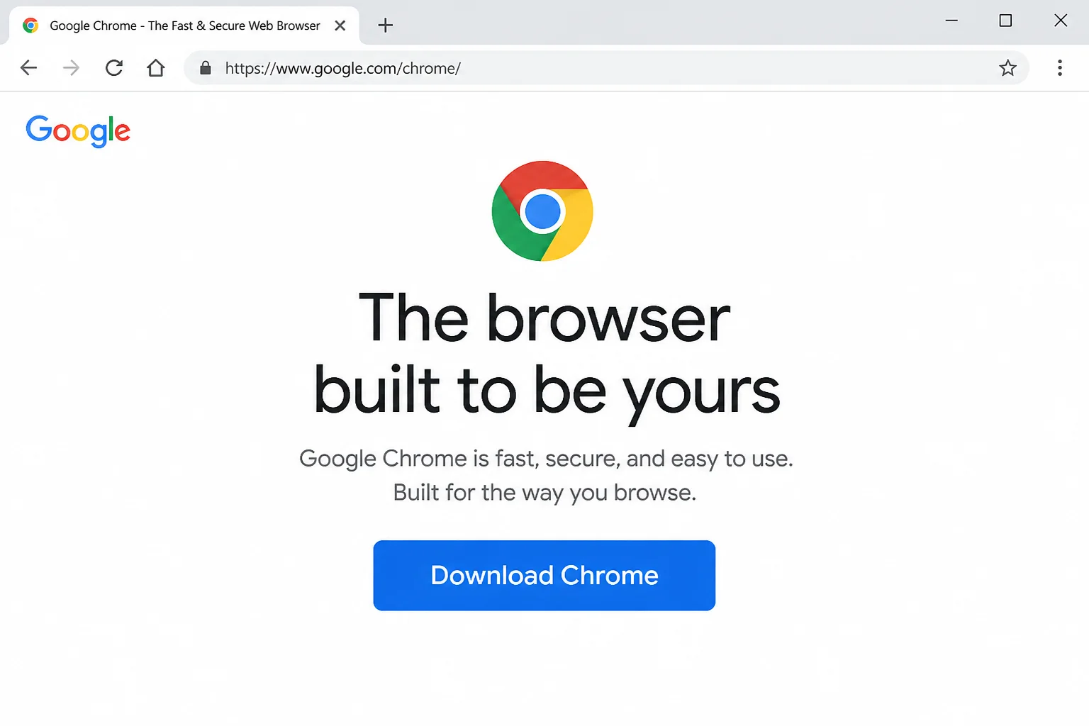 Official Google Chrome download page with the Download Chrome button, at entry_url=https://www.google.com/chrome/
