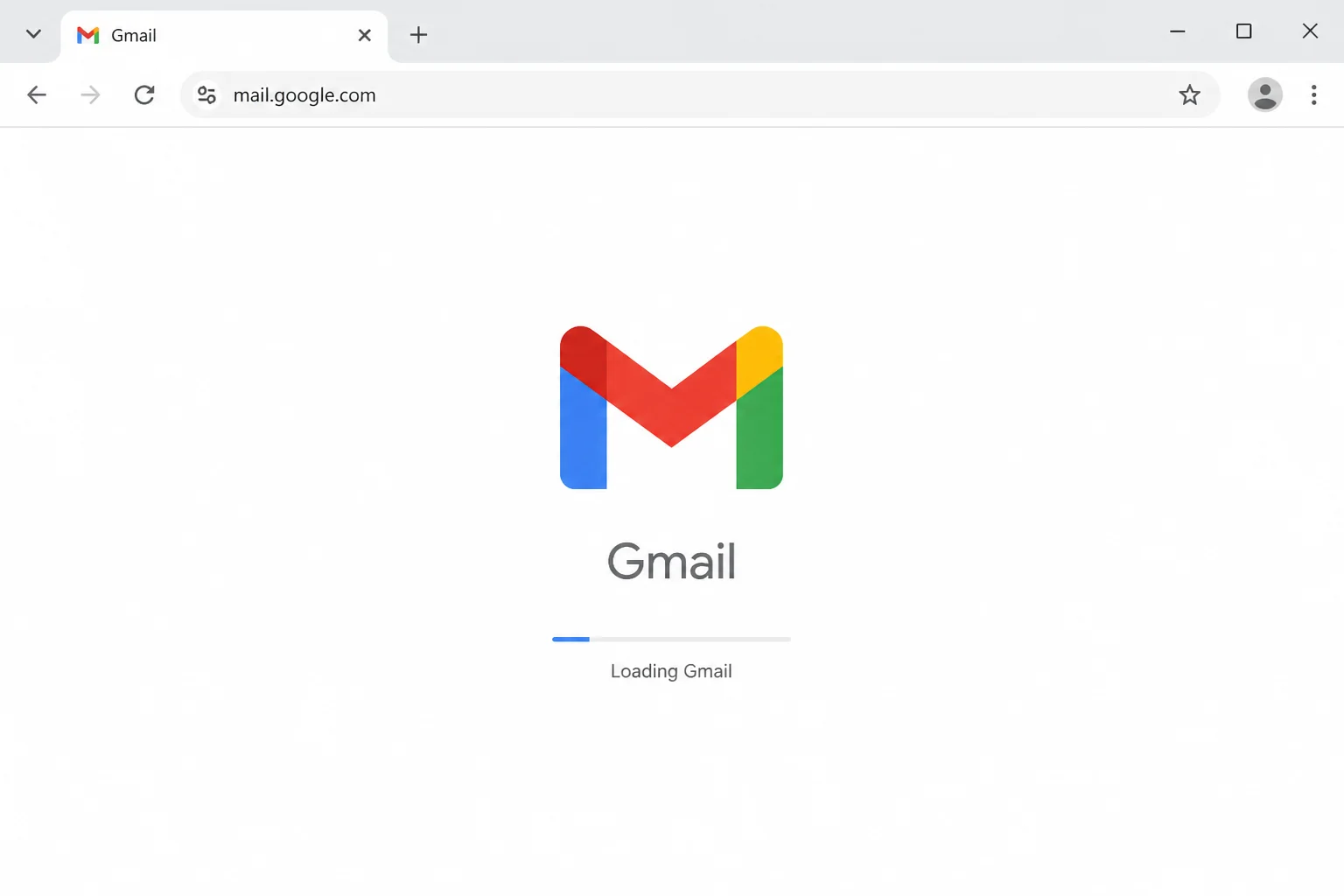 A generic Gmail blank or endless-loading page in a normal desktop browser window, with the address bar visible and all personal details excluded