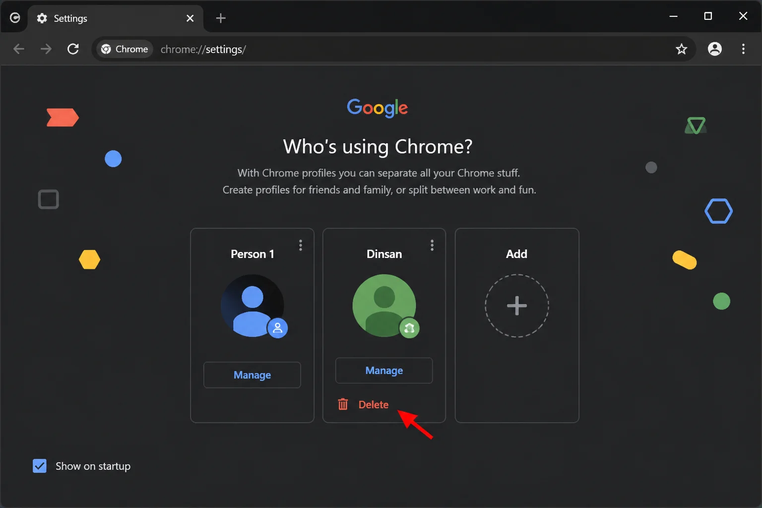 Chrome profile controls showing the option used to add a clean troubleshooting profile