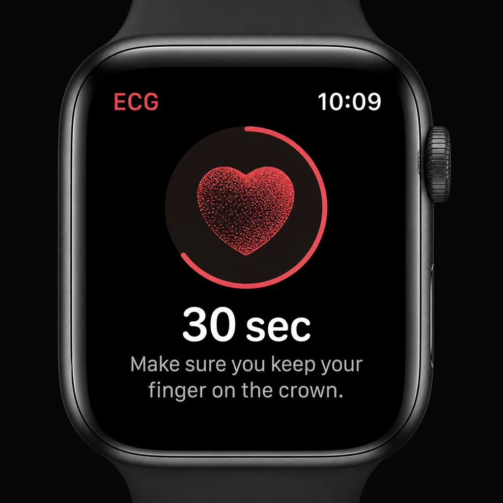 Apple Watch ECG app screen during an active 30-second recording with a countdown progress indicator