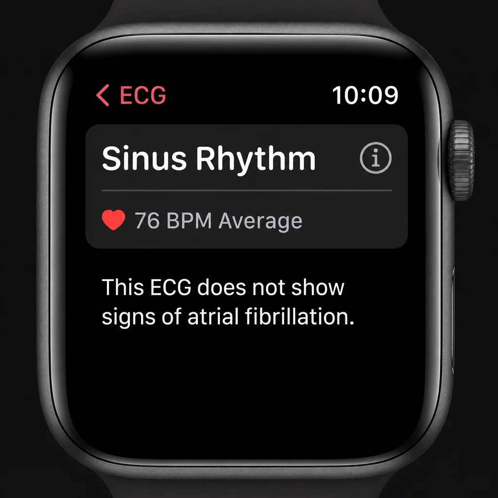 Apple Watch ECG app result screen showing a rhythm classification such as Sinus Rhythm