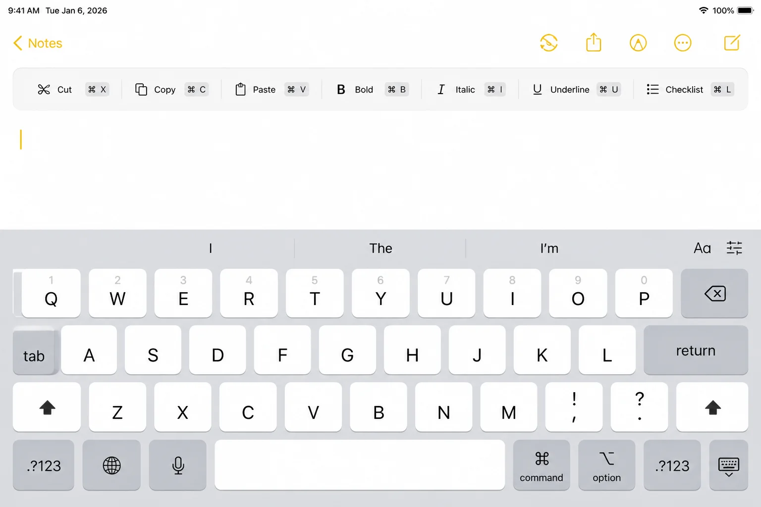 Apple support documentation showing the Shortcuts bar and the Show Keyboard control used when a hardware keyboard is connected
