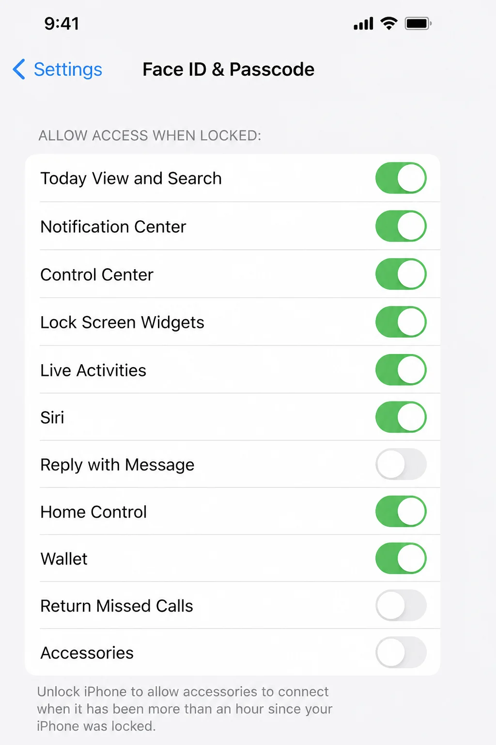 Allow Access When Locked section with the Control Center switch visible and highlighted